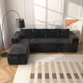 Cloud Sectional Couch With L-Shape Chaise,Modern Modular Sofa With Deep Seat, Upholstered Couches With Right Facing Chaise For Living Room Bedroom, No Assembly Required, Black Plush Corduroy Fabric