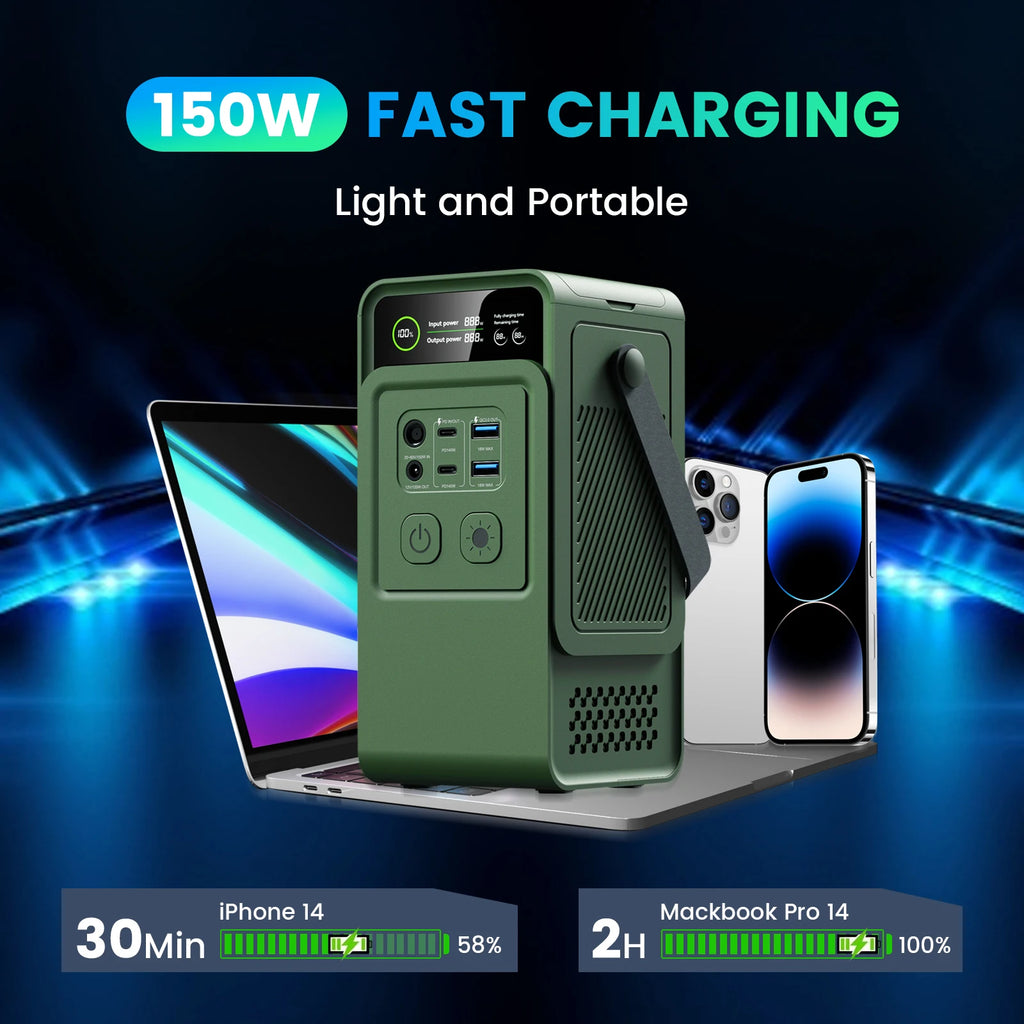 200W Solar Power Station – Portable Rechargeable Generator (LiFePO4 Battery | 1-Year Warranty)